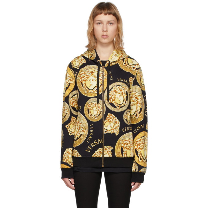 Photo: Versace Black and Yellow Medusa Amplified Zip-Up Hoodie