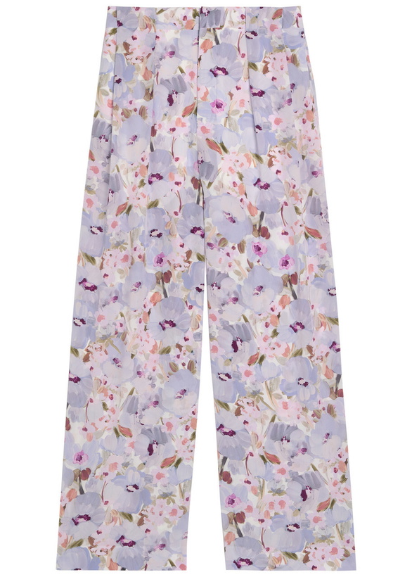 Photo: Balmain Floral-print Wide-leg Silk Trousers White