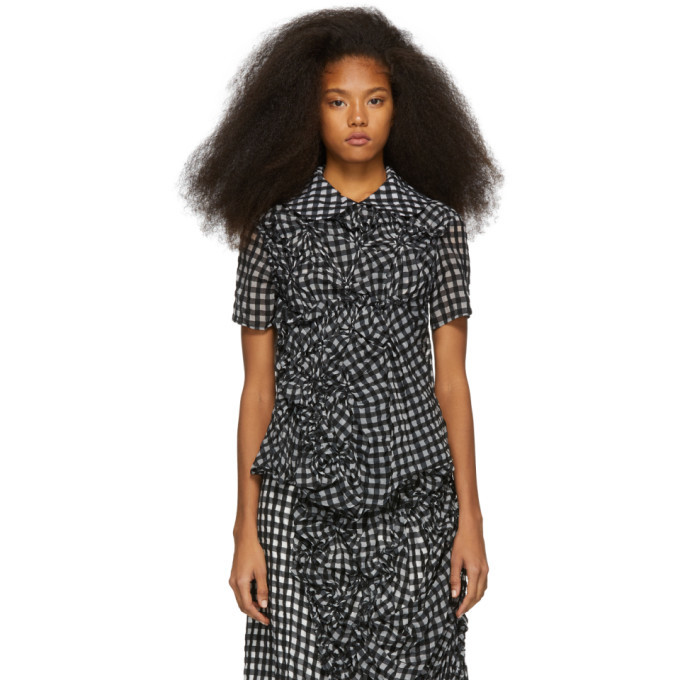 Chika Kisada Black and White Check Ruched Blouse