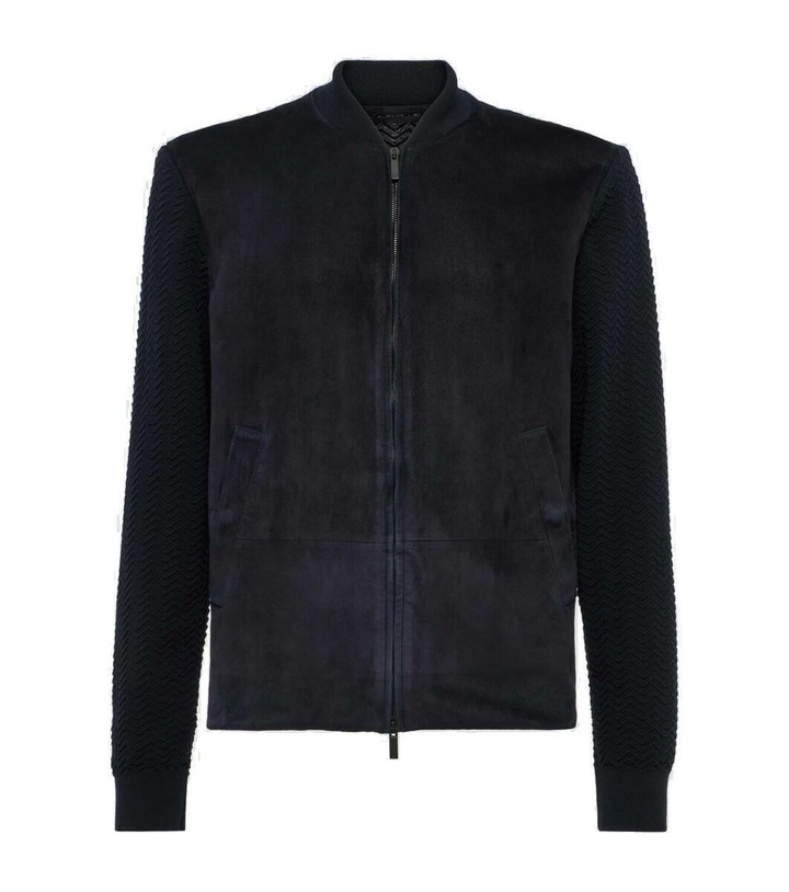 Photo: Giorgio Armani Suede, wool, and cashmere bomber jacket