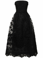 ELIE SAAB - Embroidered Tulle Strapless Midi Dress