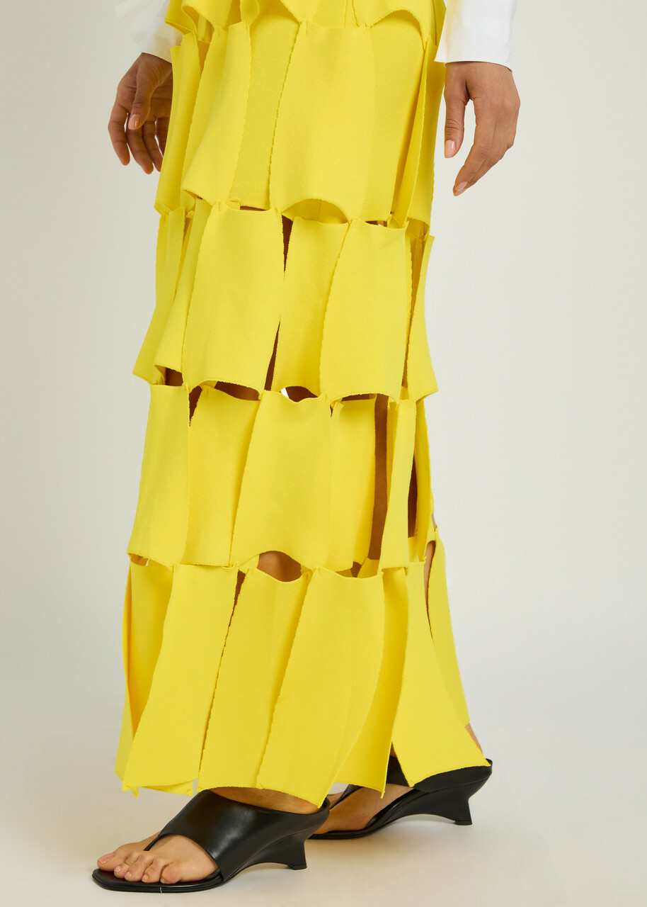 A.W.A.K.E Mode Panelled Trapeze Knit Midi Skirt Yellow