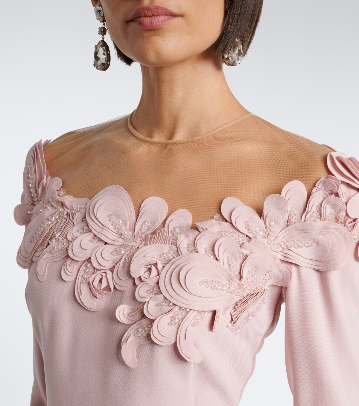 Costarellos Zurina embellished floral-appliqué crêpe gown