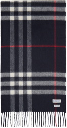 Burberry Navy Check Cashmere Scarf