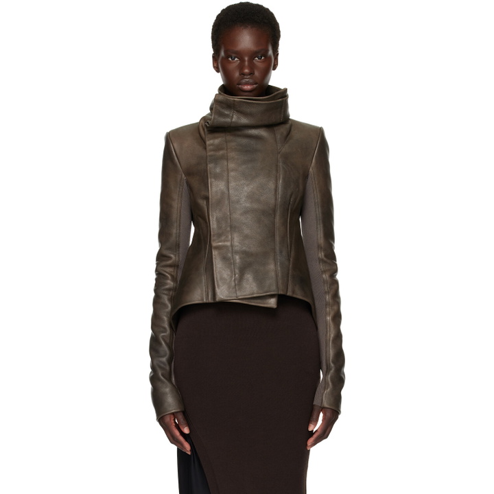Photo: Rick Owens Brown Tower Buttoned Naska Leather Jacket