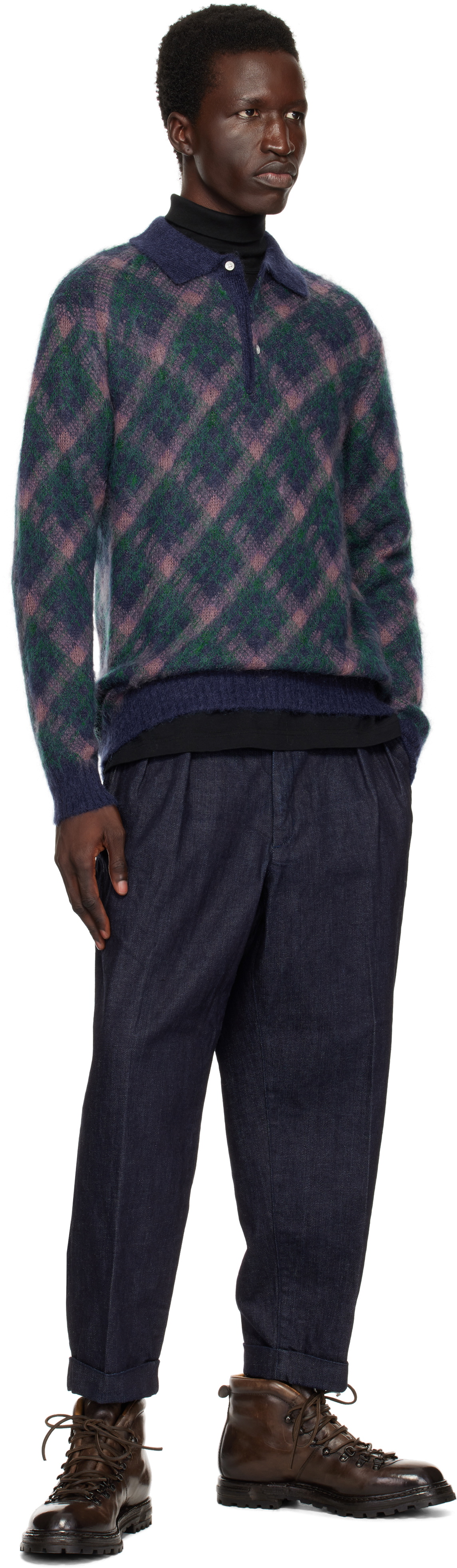BEAMS PLUS Navy Knit Shaggy Polo Beams Plus