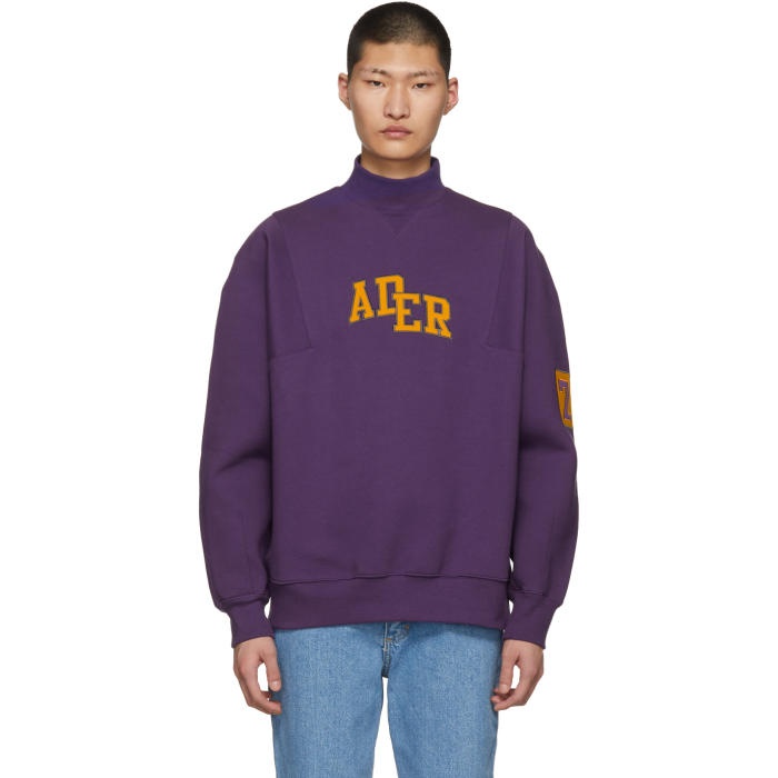 Photo: ADER error Purple Oversized Mock Neck Logo Sweatshirt