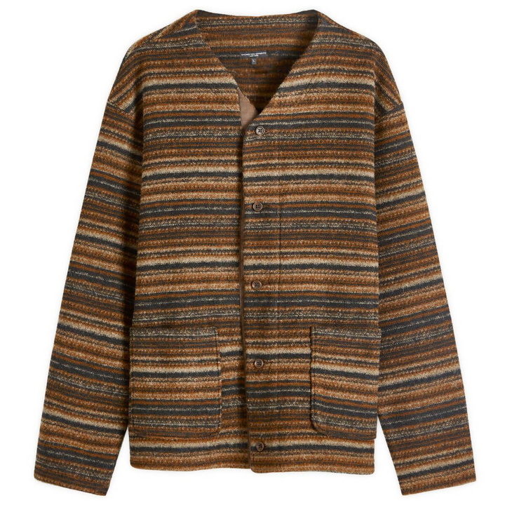Photo: Engineered Garments Men's Knit Cardigan in Brown Fair Isle Stripe