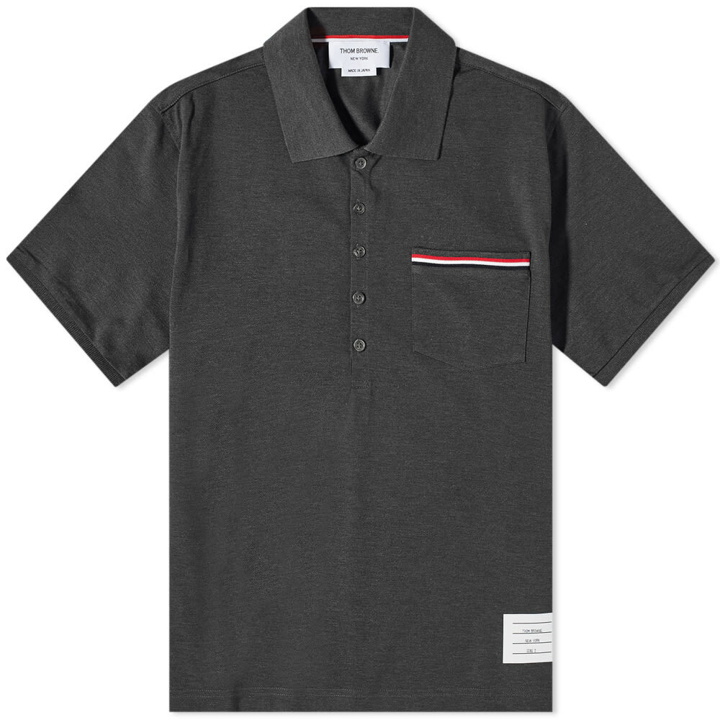 Photo: Thom Browne Men's Mercerised Pique Pocket Polo Shirt in Dark Grey