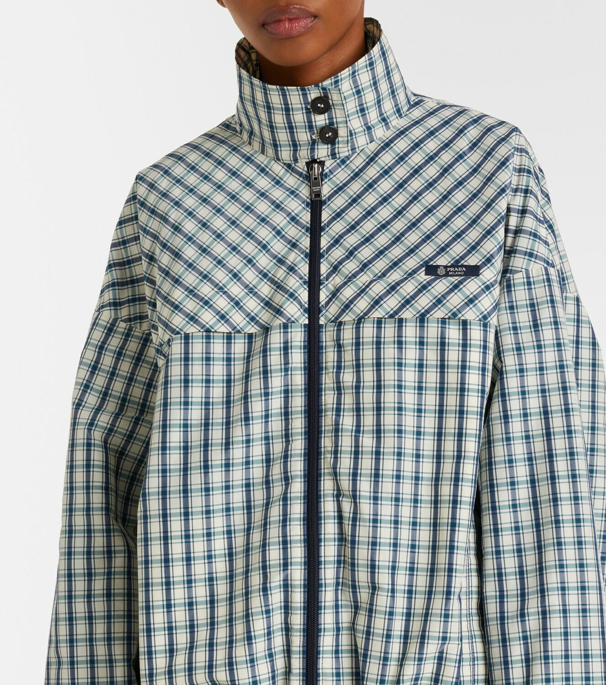 Prada Checked cotton-blend chambray jacket
