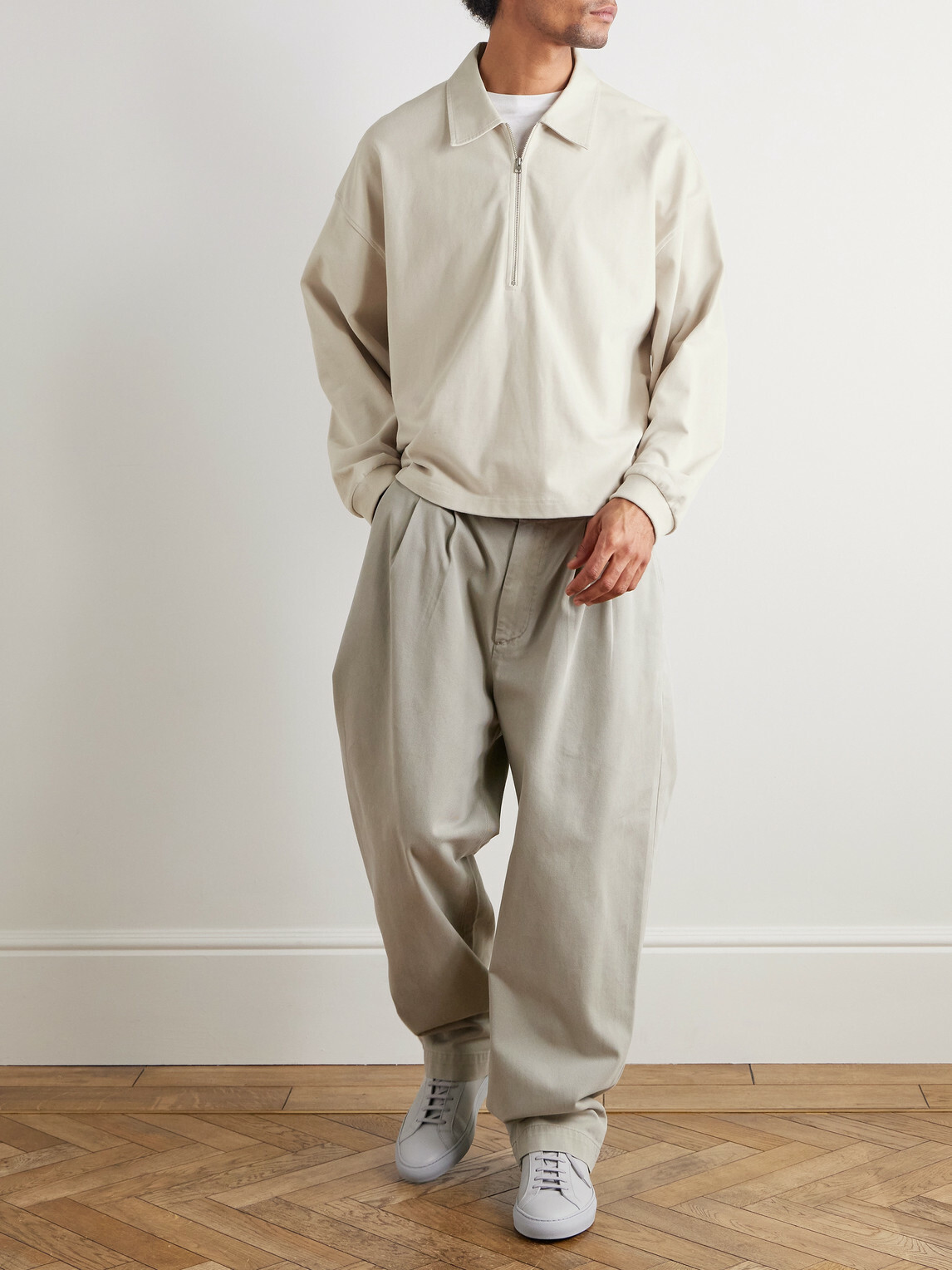 AGOLDE - Darius Cotton-Jersey Half-Zip Polo Shirt - Neutrals