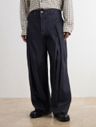 SAGE NATION - Barrel-Leg Pleated Jeans - Blue