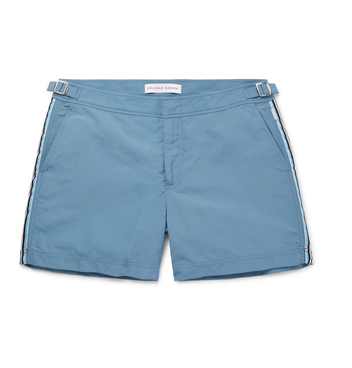 Photo: Orlebar Brown - Setter Mid-Length Webbing-Trimmed Swim Shorts - Blue