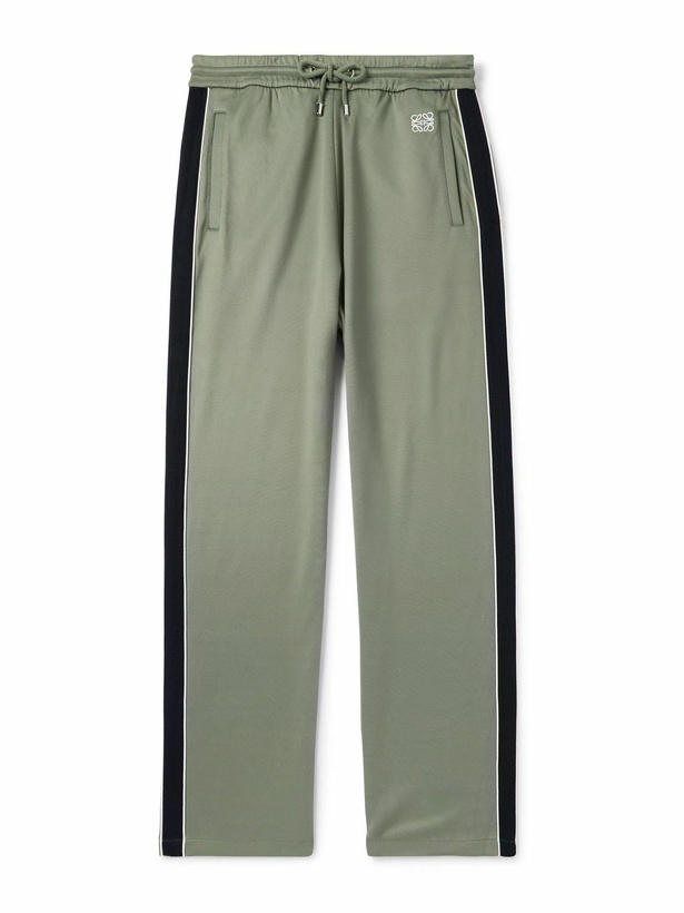 Photo: LOEWE - Straight-Leg Logo-Embroidered Herringbone-Striped Tech-Jersey Track Pants - Green