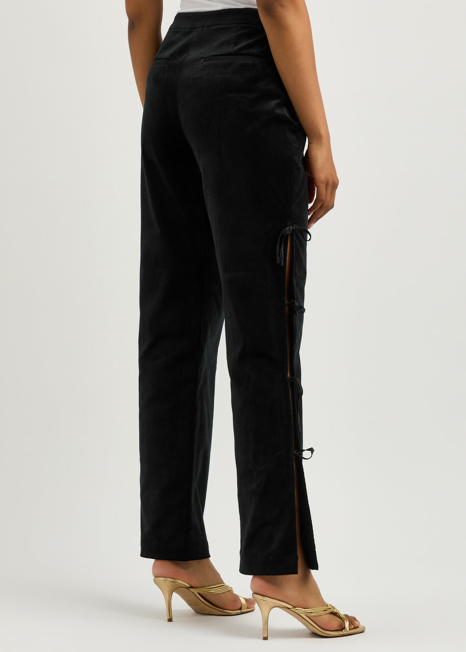Kitri Rosamund Cut-out Velvet Trousers Black