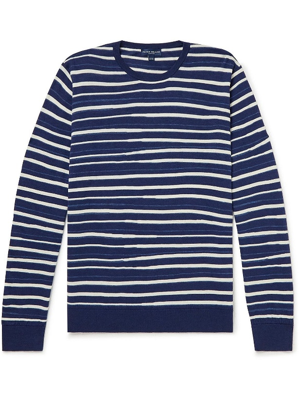 Photo: Peter Millar - Offshore Striped Wool, Silk and Linen-Blend Sweater - Blue