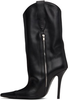 Pushbutton Black Mid-Calf Cowgirl Boots