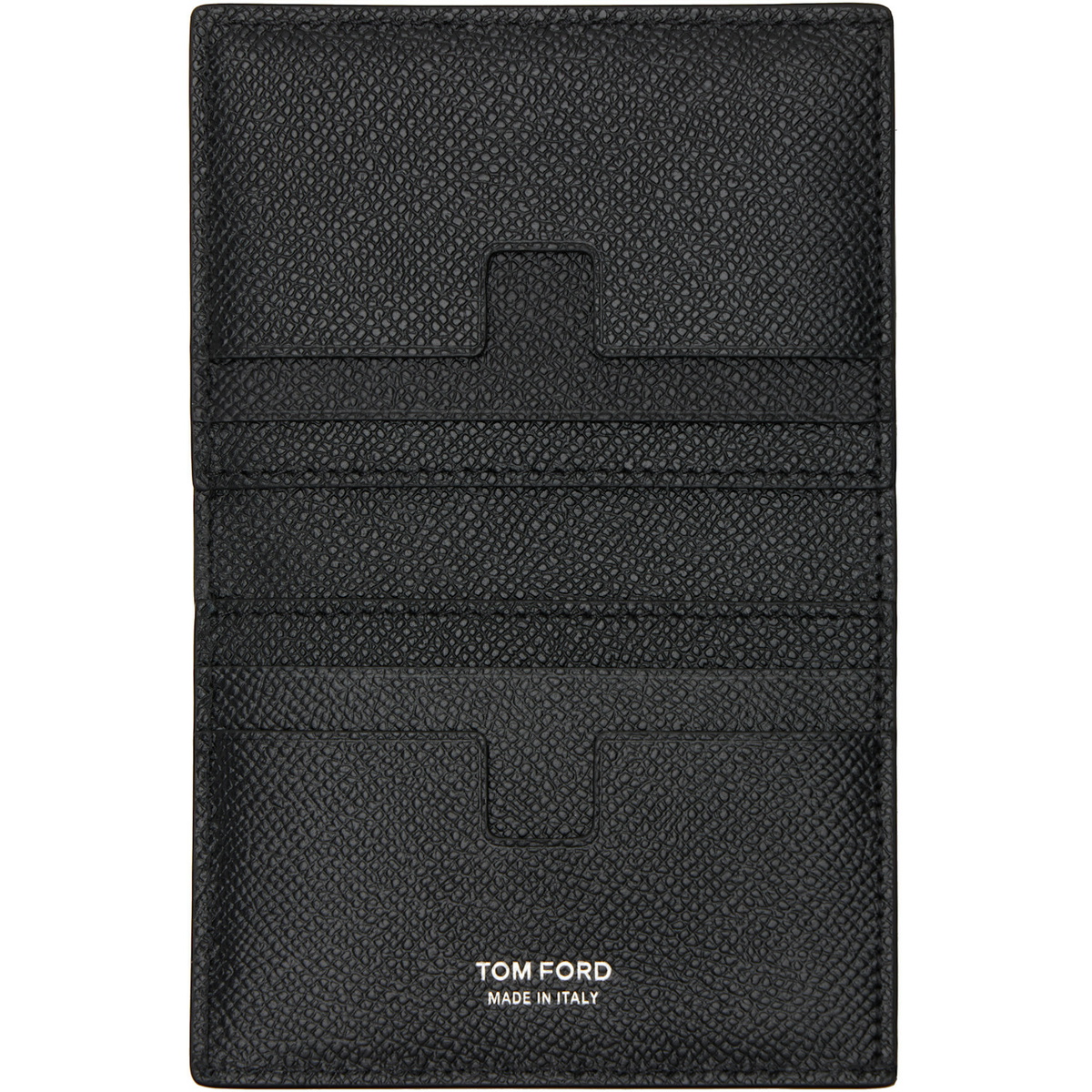 TOM FORD Black Small Grain Leather Folding Card Holder