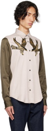 Dries Van Noten Gray & Khaki Embroidered Shirt