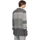 Thom Browne Grey Plaid 4-Bar Oversized V-Neck Cardigan