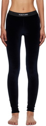 TOM FORD Navy Lustrous Velour Signature Leggings
