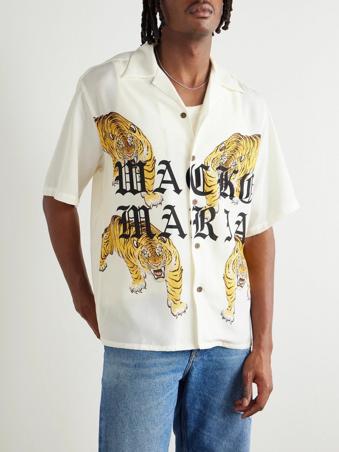 Wacko Maria - Convertible-Collar Logo-Print Recycled-TENCEL™ Shirt - White