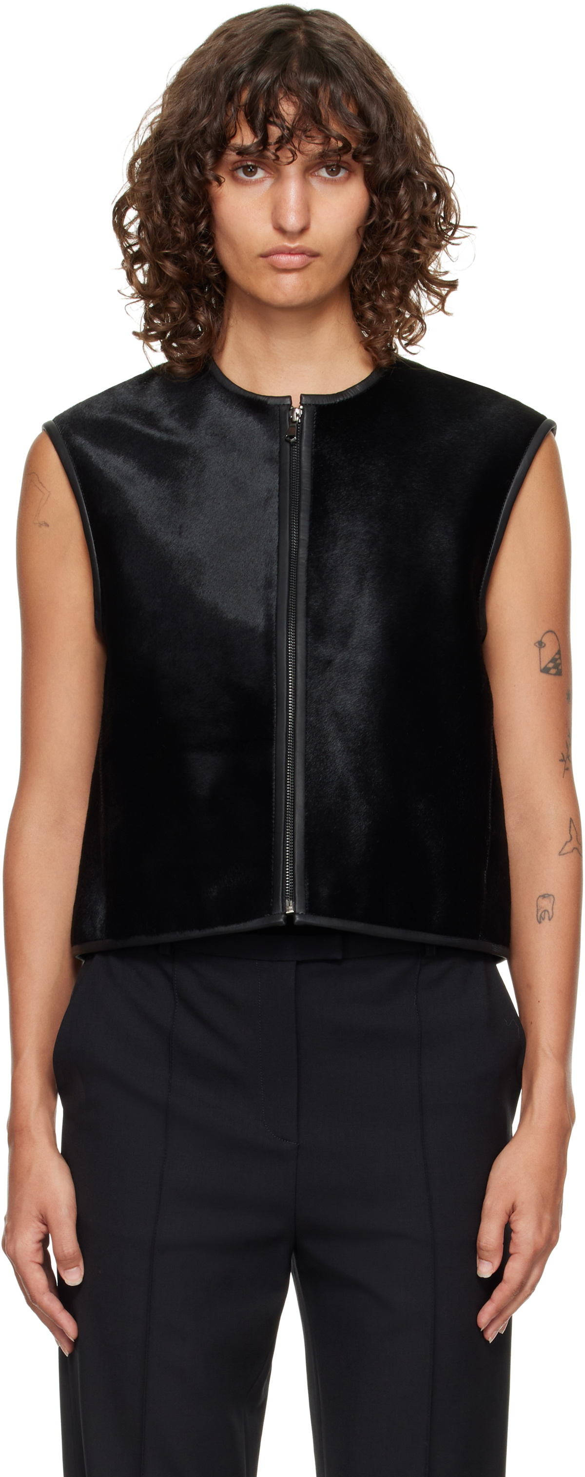 Loulou de Saison Black Ampas Pony-Effect Leather Vest