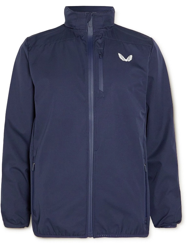 Photo: Castore - Logo-Print Fleece-Back Shell Hooded Golf Jacket - Blue
