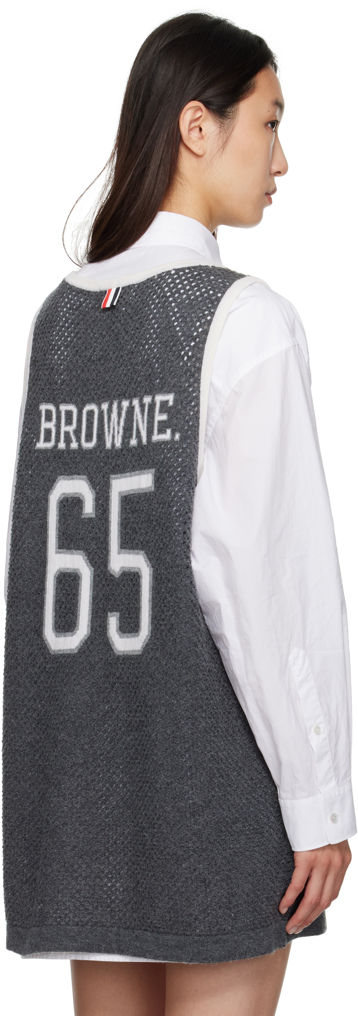 Thom Browne Gray Athletic Mesh Basketball Jersey Tank Top