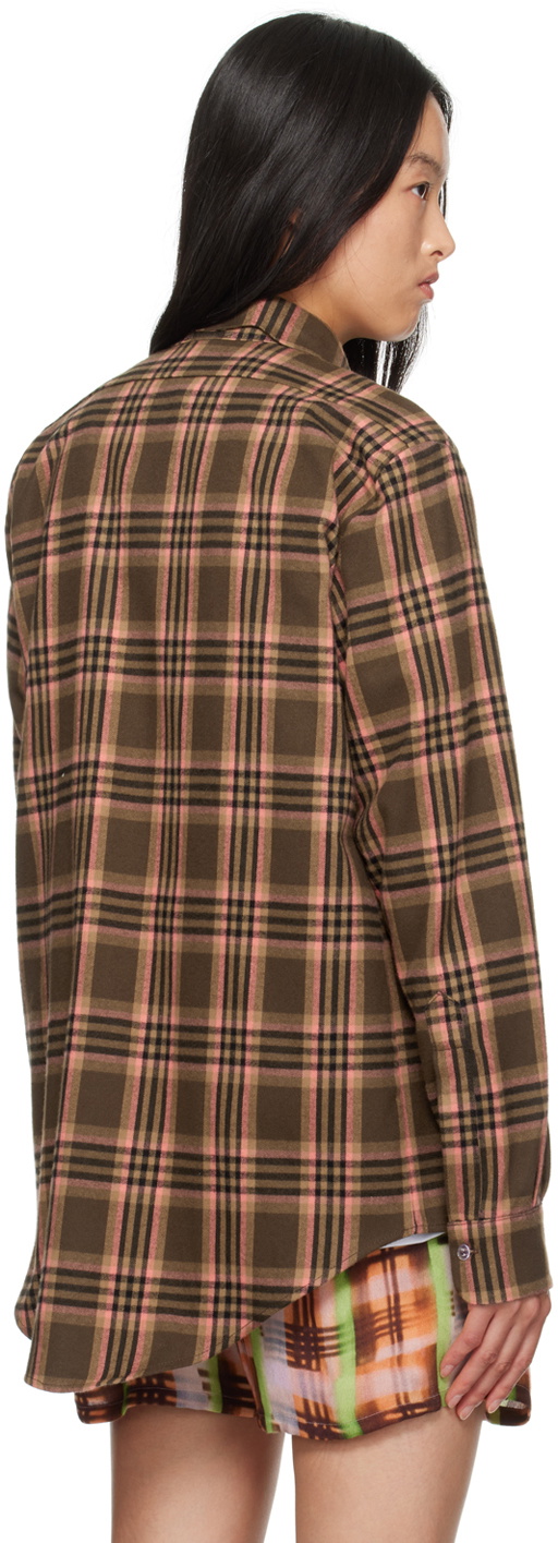 Collina Strada Brown & Pink Plaid Bat Button Up Shirt