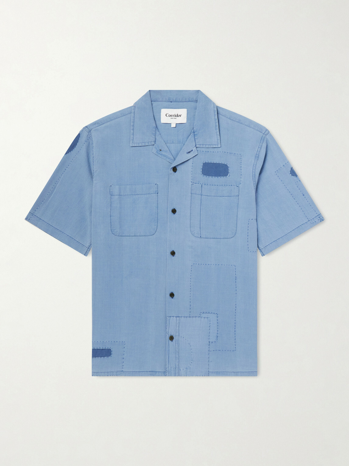 Corridor - Patchwork Cotton Shirt - Blue