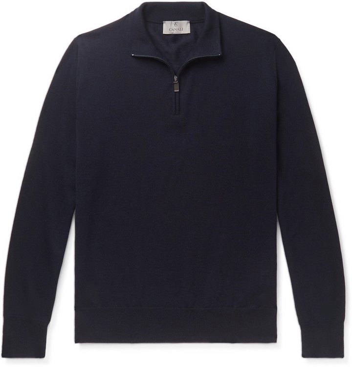 Photo: Canali - Merino Wool Half-Zip Sweater - Navy