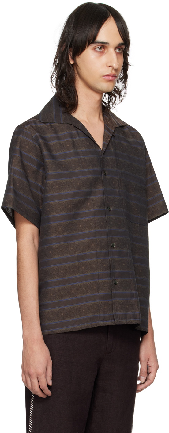 NEEDLES Brown Italian Collar Shirt Needles NEEDLES Brown Italian Collar Shirt Needles