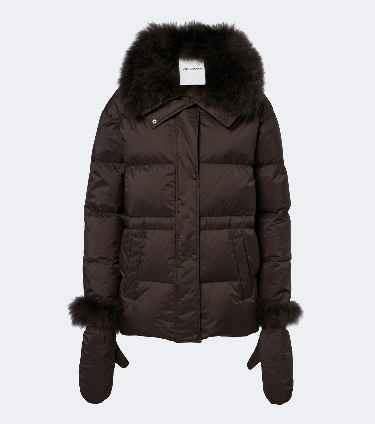 Yves Salomon Set of calf-hair trimmed down jacket and gloves