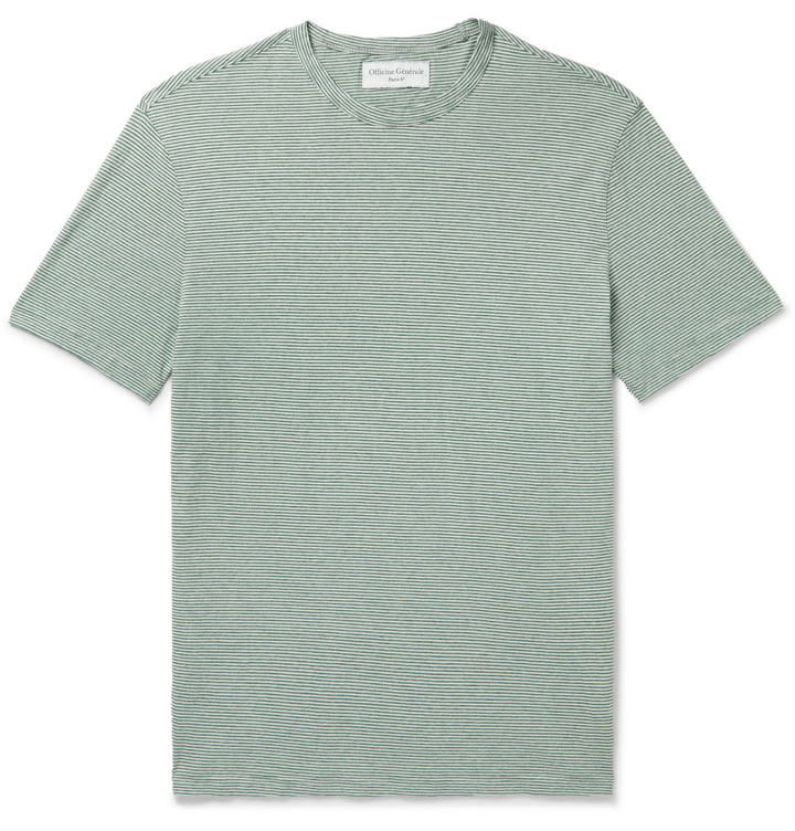 Photo: Officine Generale - Striped Cotton-Jersey T-Shirt - Green