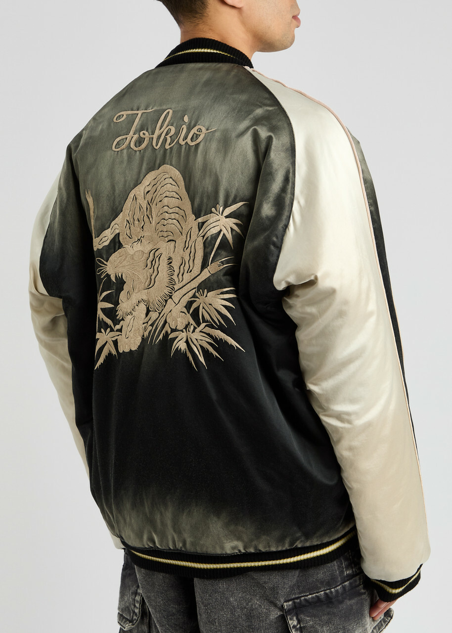 Maison mihara yasuhiro Souvenir Embroidered Satin Bomber Jacket Black