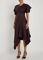 Victoria Beckham Asymmetric Wool Midi Dress Bordeaux