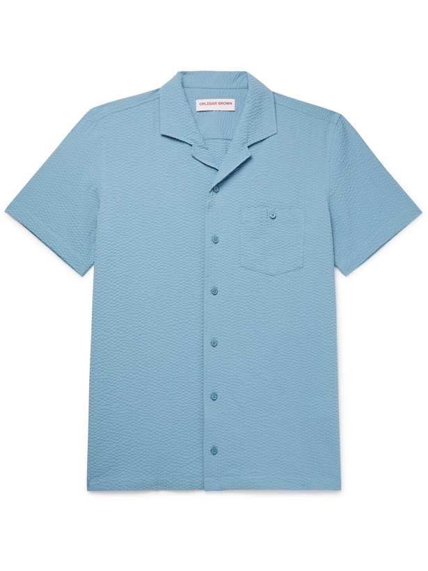 Photo: ORLEBAR BROWN - Hibbert Camp-Collar Cotton-Seersucker Shirt - Blue - M