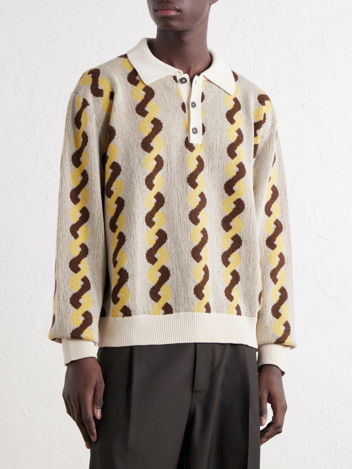 BODE - Lasso Jacquard-Knit Cotton, Alpaca and Merino Wool-Blend Polo Sweater - Neutrals