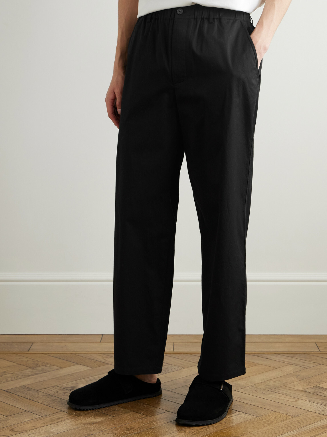 FRAME - Relaxed Straight-Leg Cotton Trousers - Black
