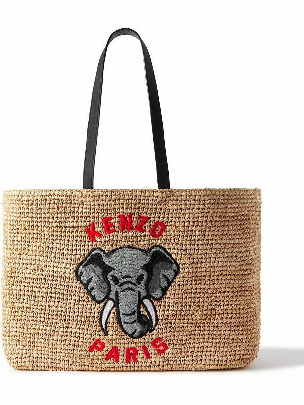 Photo: KENZO - Large Embroidered Leather-Trimmed Raffia Tote Bag