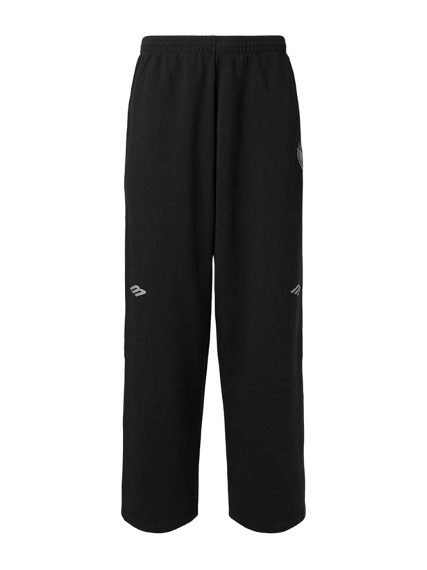 Photo: Balenciaga - Wide-Leg Logo-Print Appliquéd Cotton-Jersey Sweatpants - Black