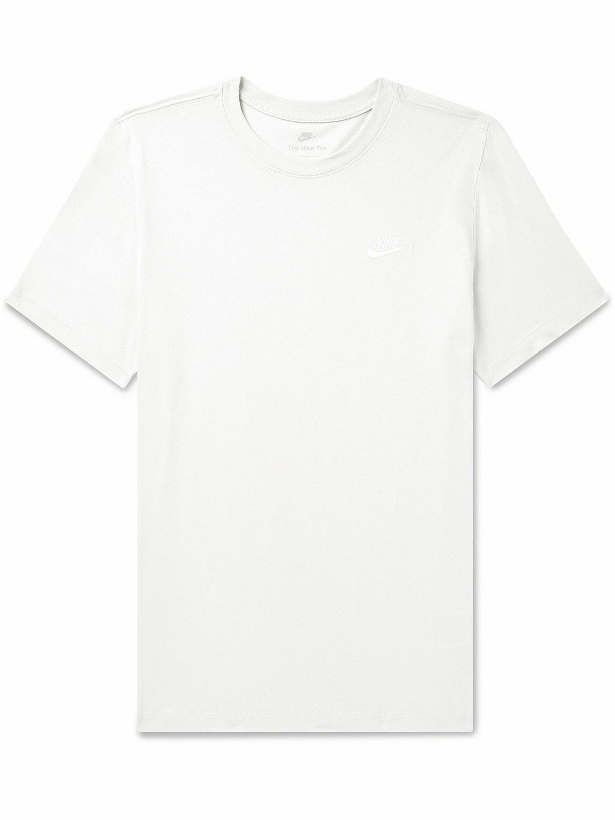 Photo: Nike - Sportswear Club Logo-Embroidered Cotton-Jersey T-Shirt - Neutrals