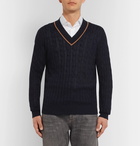 Brunello Cucinelli - Cable-Knit Linen and Cotton-Blend Sweater - Men - Midnight blue