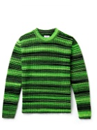 ERL - Embroidered Striped Virgin Wool-Blend Sweater - Green