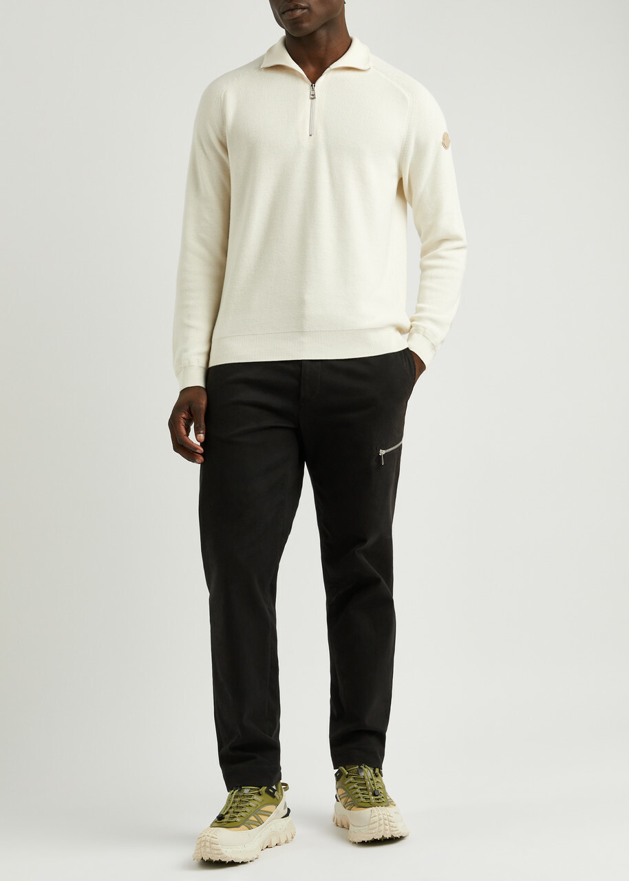 Moncler Half-zip Cotton-blend Jumper Cream