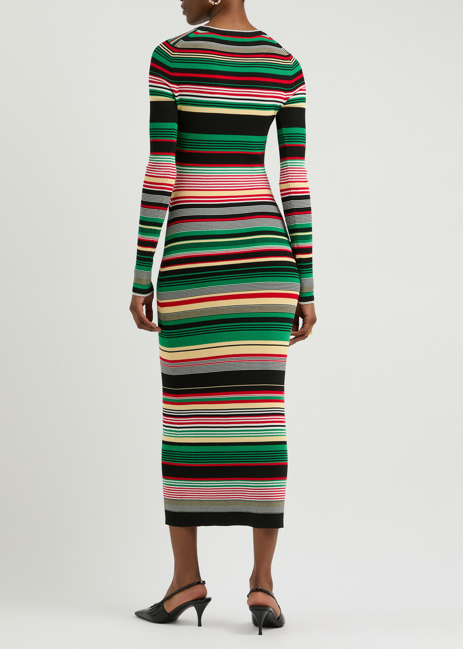 STRIPED RIBBED-KNIT MIDI DRESS - BLUE | COS