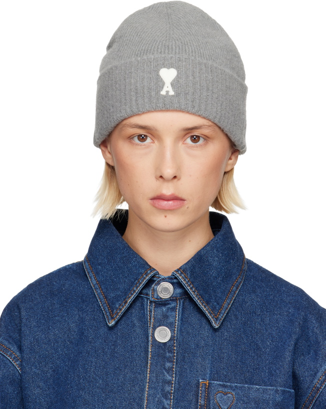 Photo: AMI Paris Gray Alpaca Striped Ami De Coeur Beanie