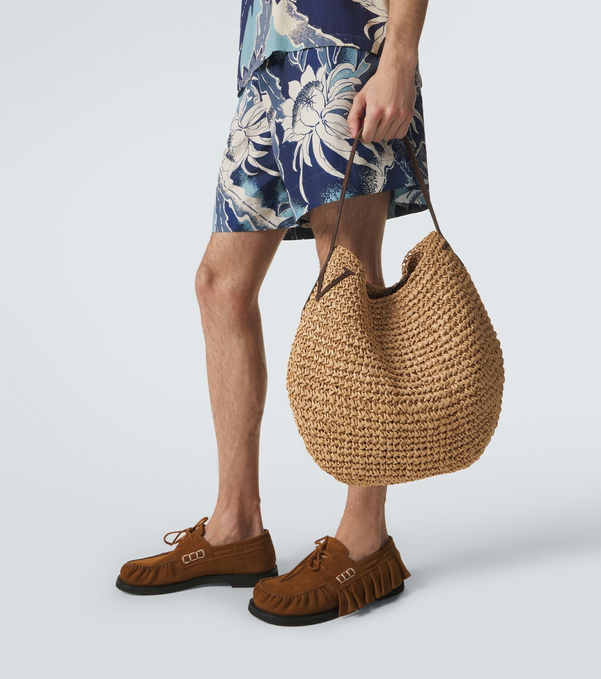 JW Anderson Bulb XL suede-trimmed raffia bucket bag