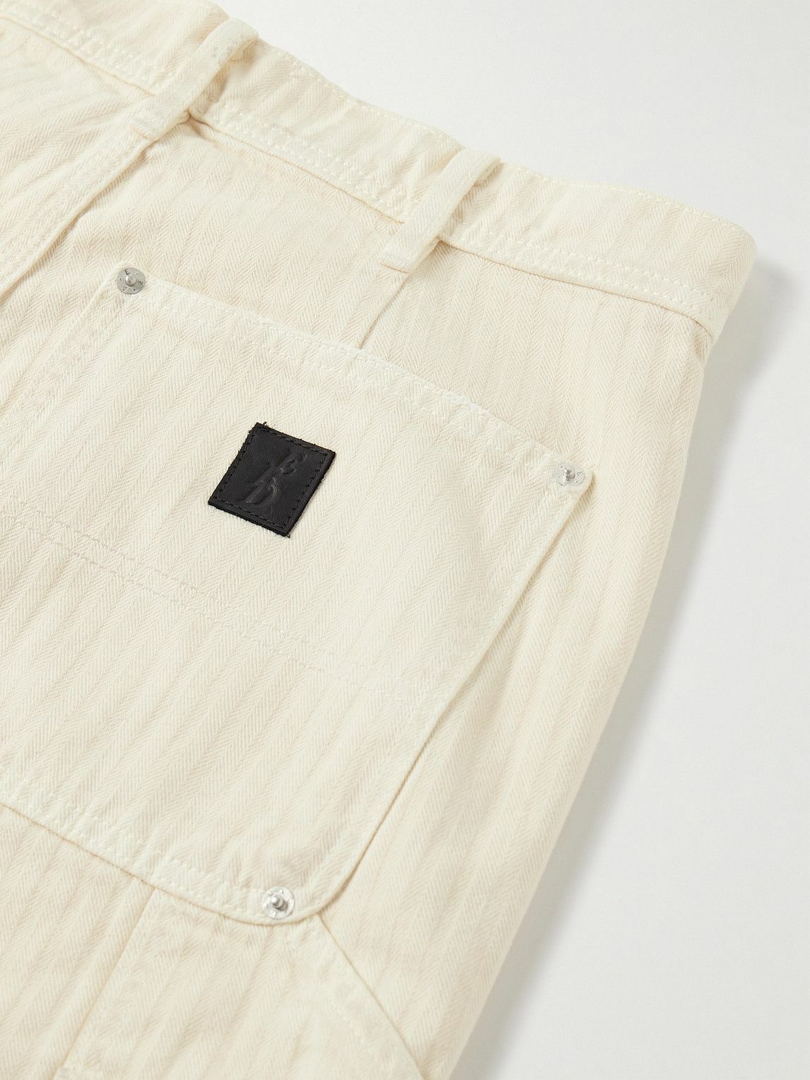 Enfants Riches Déprimés - Straight-Leg Distressed Panelled Herringbone Denim Trousers - Neutrals